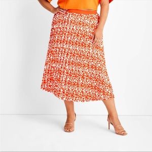 NWT Future Collective Kahlana Barfield Orange Pleated A-Line Skirt